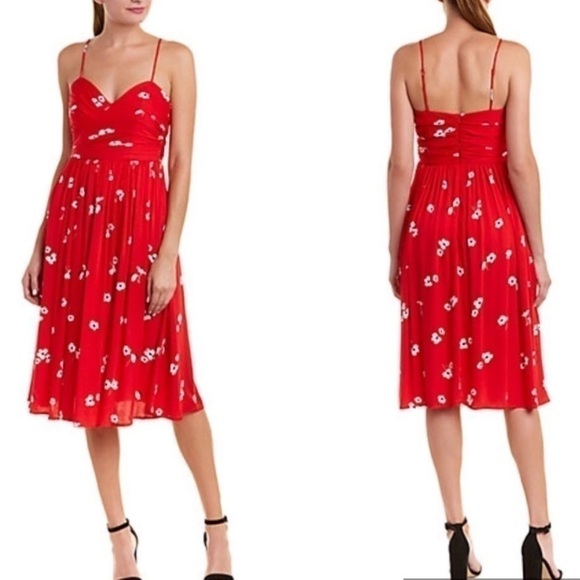 Bardot Red Floral Midi Dress Sweetheart Fit & Flare Size 6 - Picture 2 of 12
